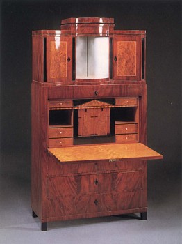 19th Century AUSTRIAN -&nbsp;Biedermeier Mahogany, Fruitwood and Burl Walnut Fall-Front Secretaire, 1820-1825