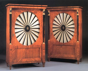19th Century AUSTRIAN -&nbsp;Pair of Biedermeier Gilt-Metal-Mounted Black Walnut, Ebonized and Parcel Gilt Cabinets, 1800-1825